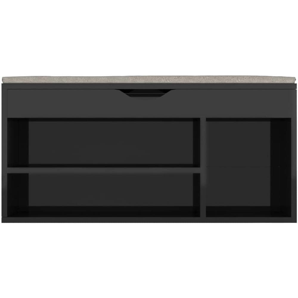 Panca Porta Scarpe Cuscino Nero Lucido 104x30x49cm Multistrato - Foto 2