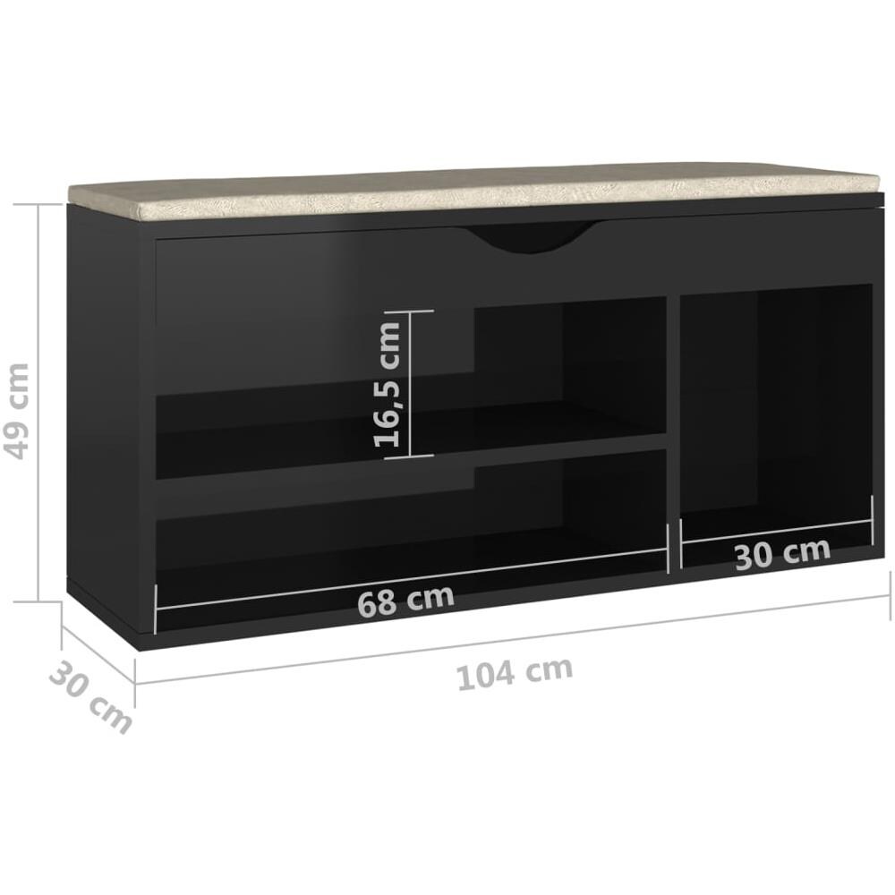 Panca Porta Scarpe Cuscino Nero Lucido 104x30x49cm Multistrato - Foto 7