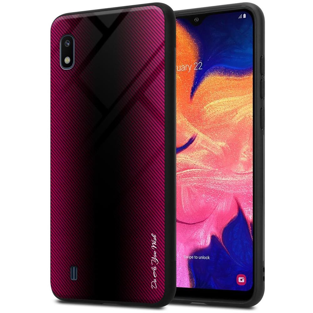 Custodia Compatibile Con Samsung Galaxy A10 / M10 - Ottica A Strisce In Cremisi Rosa - Coperchio Protettivo In Vetro Temperato E Silicone Tpu - Foto 1
