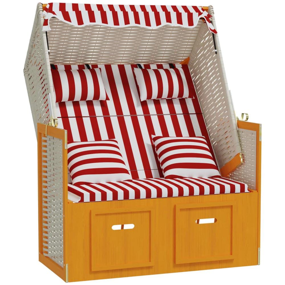 Strandkorb con Cuscini Polyrattan e Legno Massello Rosso Bianco - Foto 2