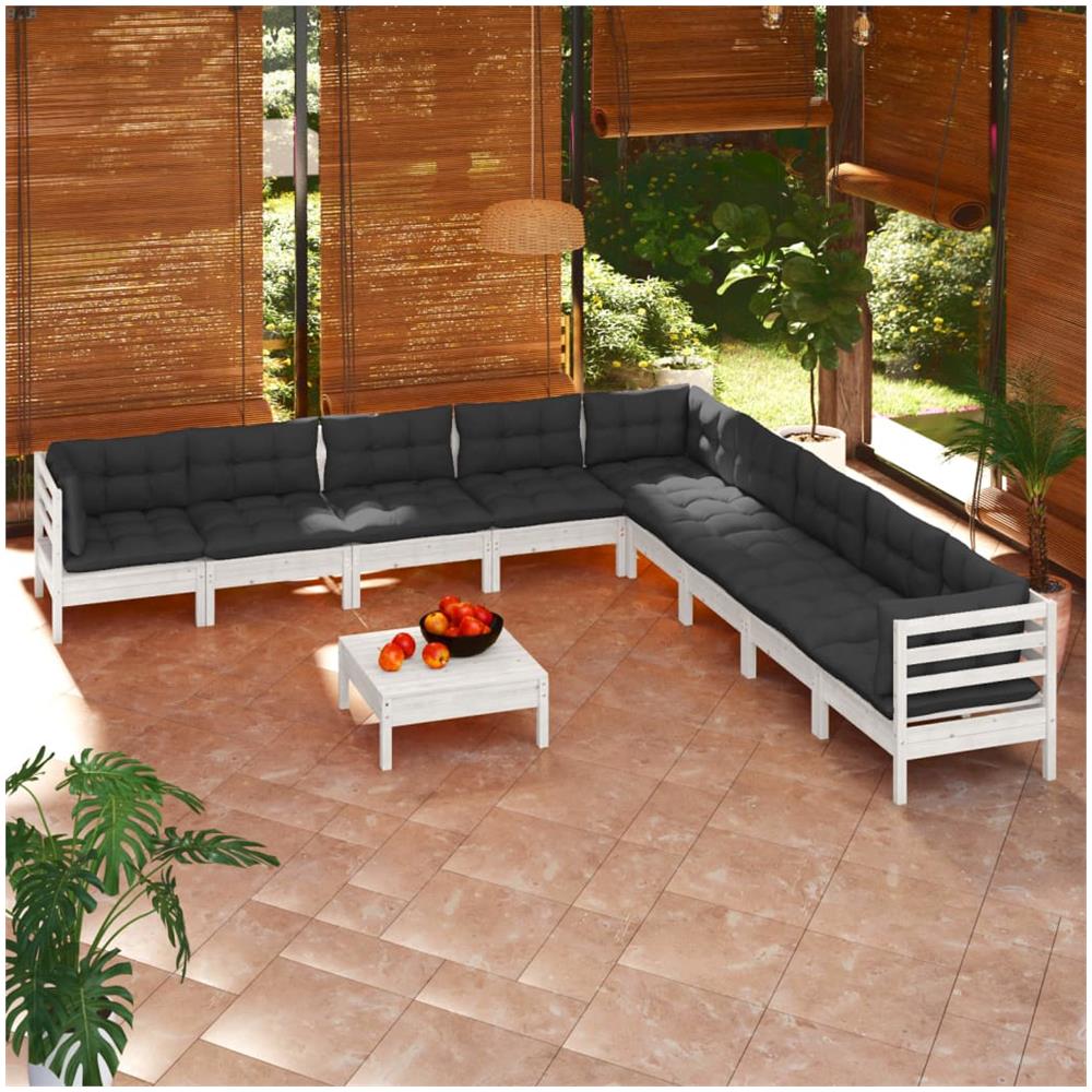 Set Divani Da Giardino 10 Pz Con Cuscini Bianchi Legno Di Pino - Foto 1