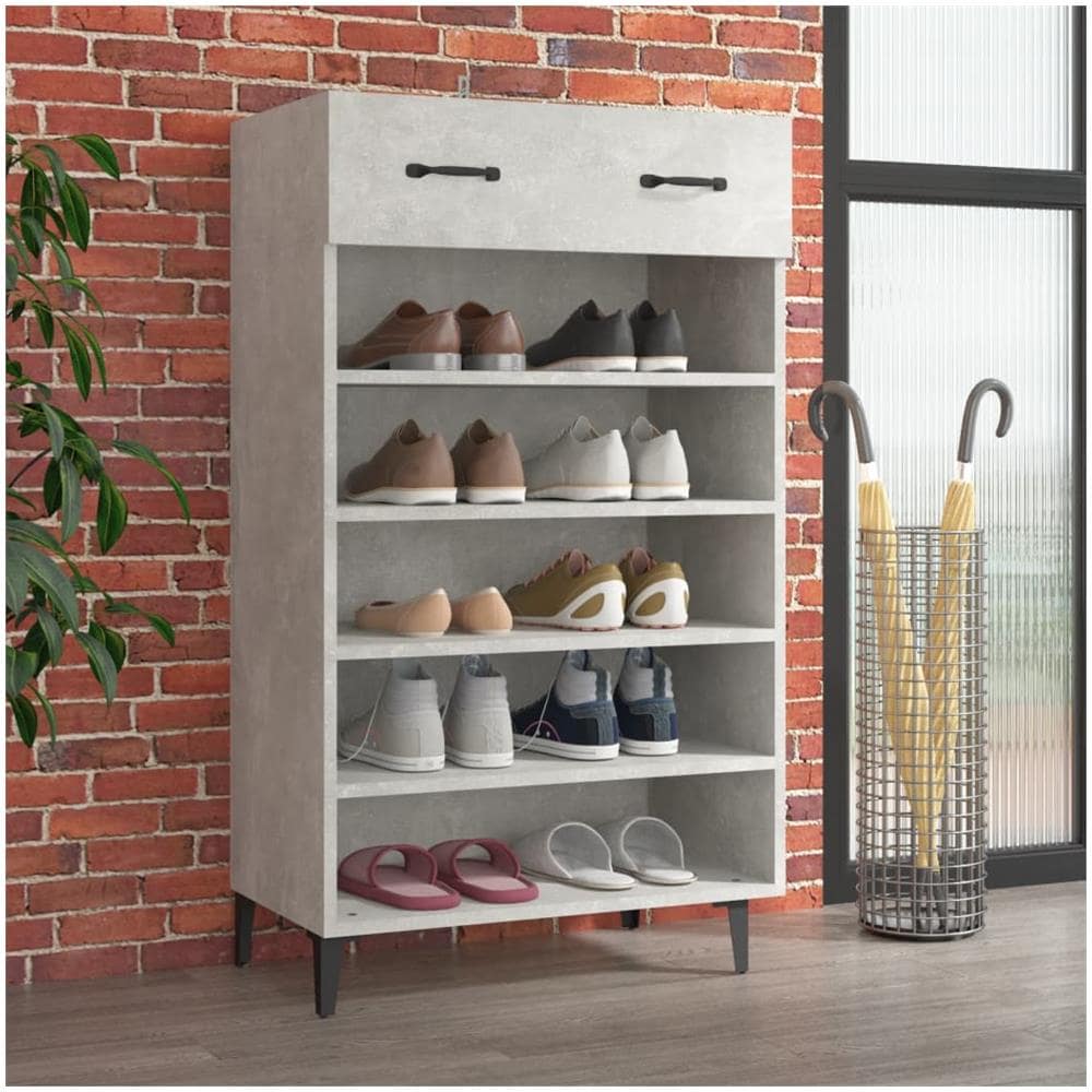 Scarpiera Grigio Cemento 60x35x105 Cm In Legno Multistrato - Foto 1