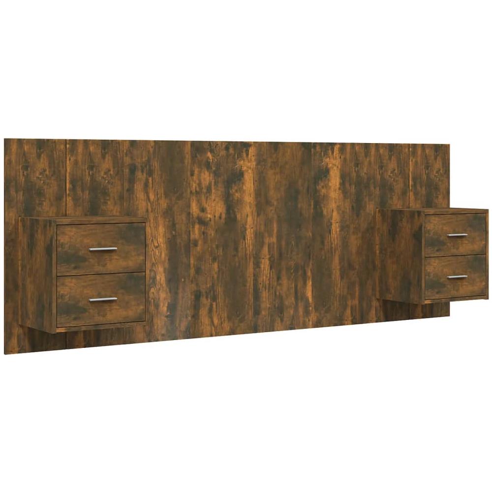 Testiera Letto Con Comodini In Legno Multistrato Rovere Fumo - Foto 2