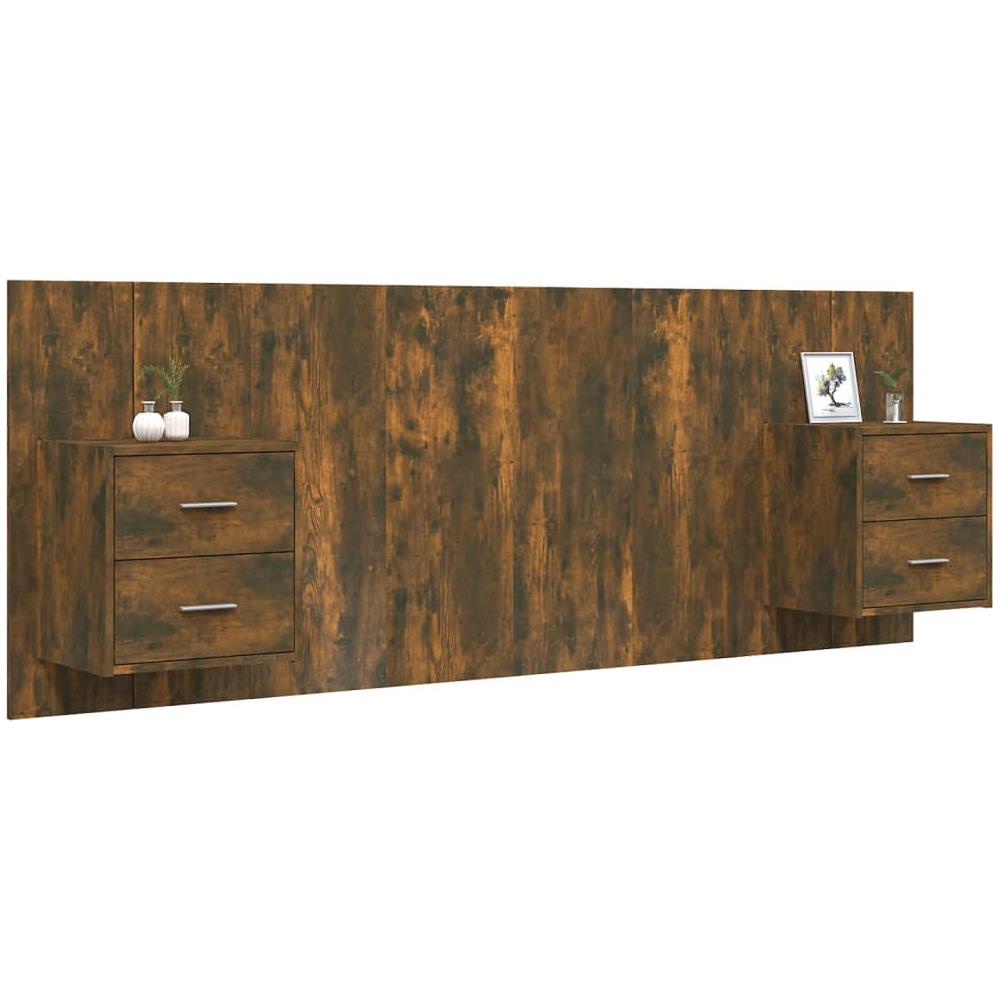 Testiera Letto Con Comodini In Legno Multistrato Rovere Fumo - Foto 3