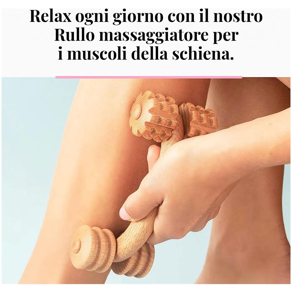 Massaggiatore Manuale Di Legno Per Il Massaggio Del Corpo, Del Collo, Delle Spalle E Della Schiena, Rullo 18 X 7 X 6 Cm - Foto 3