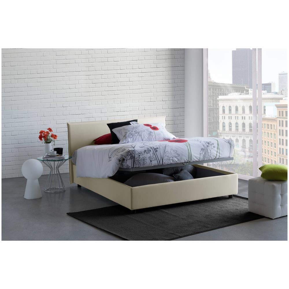 Letto Matrimoniale Betty, Letto Contenitore Con Rivestimento In Tessuto, 100% Made In Italy, Apertura Frontale, Adatto Per Materasso Cm 160x190, Beige - Foto 2