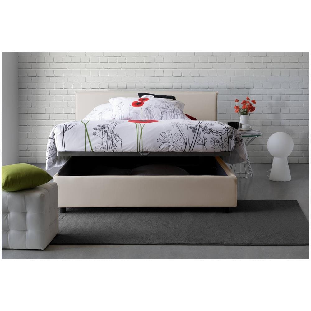 Letto Matrimoniale Betty, Letto Contenitore Con Rivestimento In Tessuto, 100% Made In Italy, Apertura Frontale, Adatto Per Materasso Cm 160x190, Beige - Foto 4