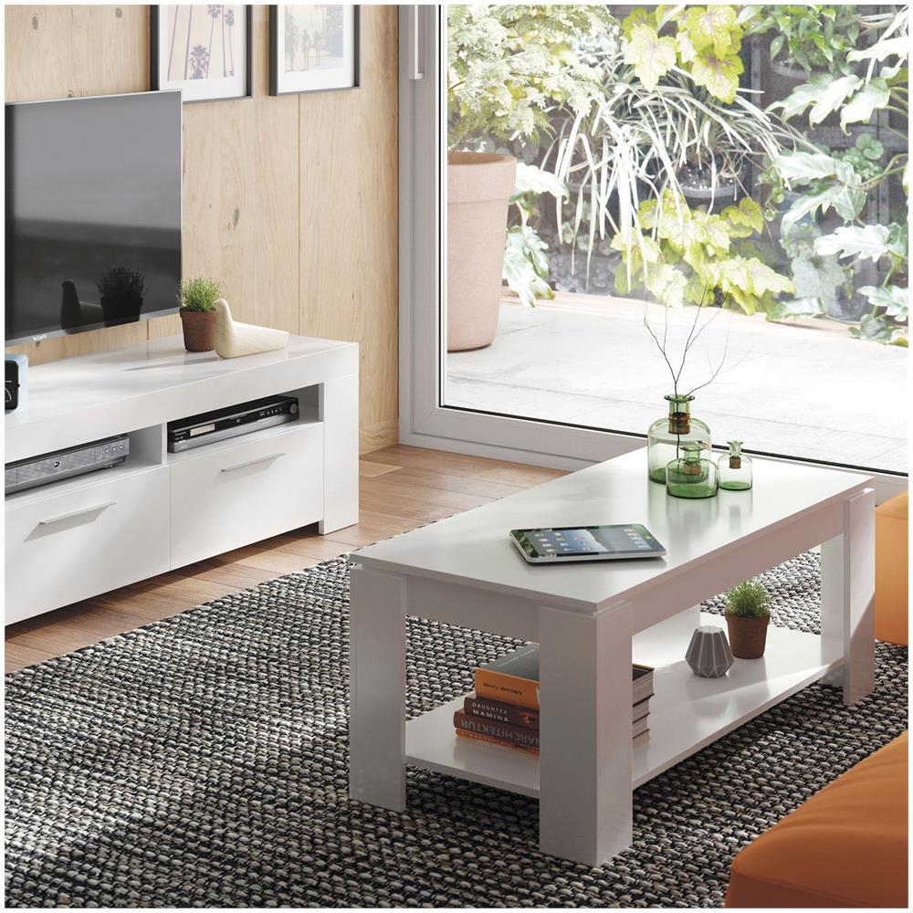 Tavolino Da Salotto Chicago, Tavolino Da Caffè Con Ripiano Elevabile, Tavolo Basso Da Soggiorno, 102x50h43/54 Cm, Bianco Opaco - Foto 1