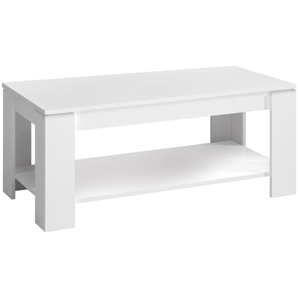 Tavolino Da Salotto Chicago, Tavolino Da Caffè Con Ripiano Elevabile, Tavolo Basso Da Soggiorno, 102x50h43/54 Cm, Bianco Opaco - Foto 2
