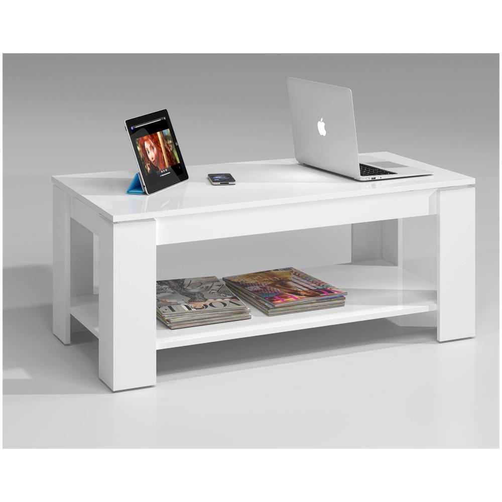 Tavolino Da Salotto Chicago, Tavolino Da Caffè Con Ripiano Elevabile, Tavolo Basso Da Soggiorno, 102x50h43/54 Cm, Bianco Opaco - Foto 4