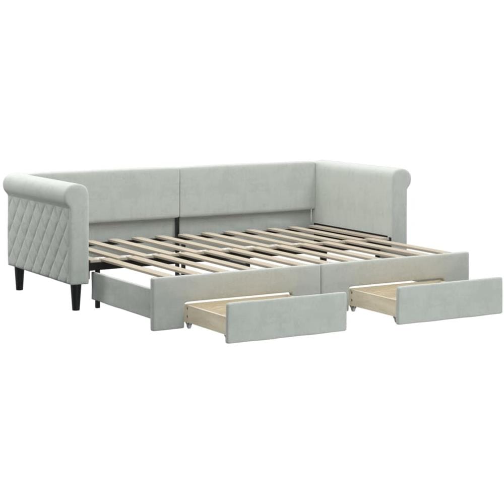 Divano Letto Estraibile Cassetti Grigio Chiaro 80x200cm Velluto - Foto 2