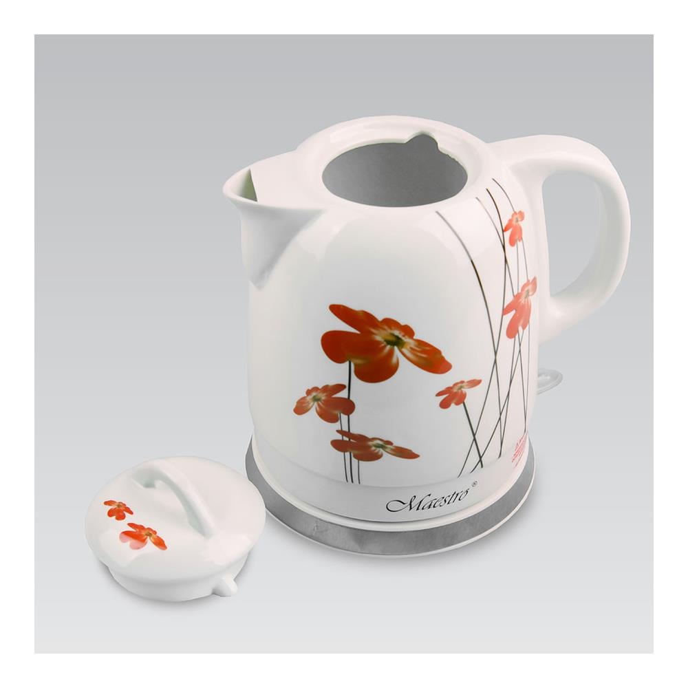 MR-066-RED FLOWERS bollitore elettrico 1,5 L 1200 W Rosso, Bianco - Foto 2