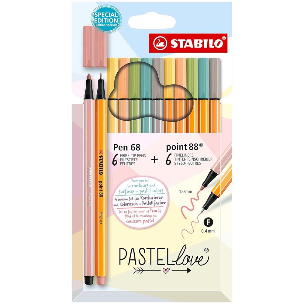 Pastellove Set - Set Creativo - Astuccio da 12 - 6 Fineliner point 88 + 6 Pennarelli Premium Pen 68 - Foto 1