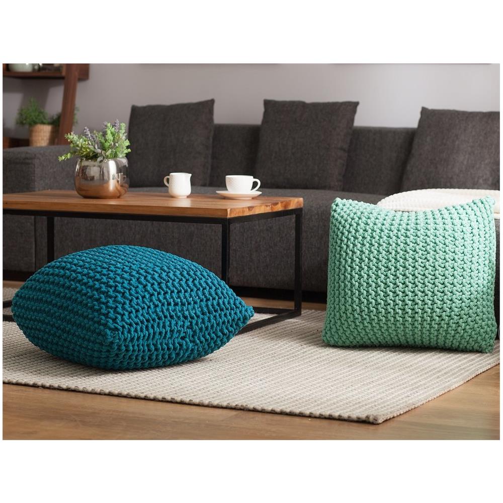 Pouf Poggiapiedi In Tessuto Blu 50 X 50 X 31 Cm Conrad - Foto 2