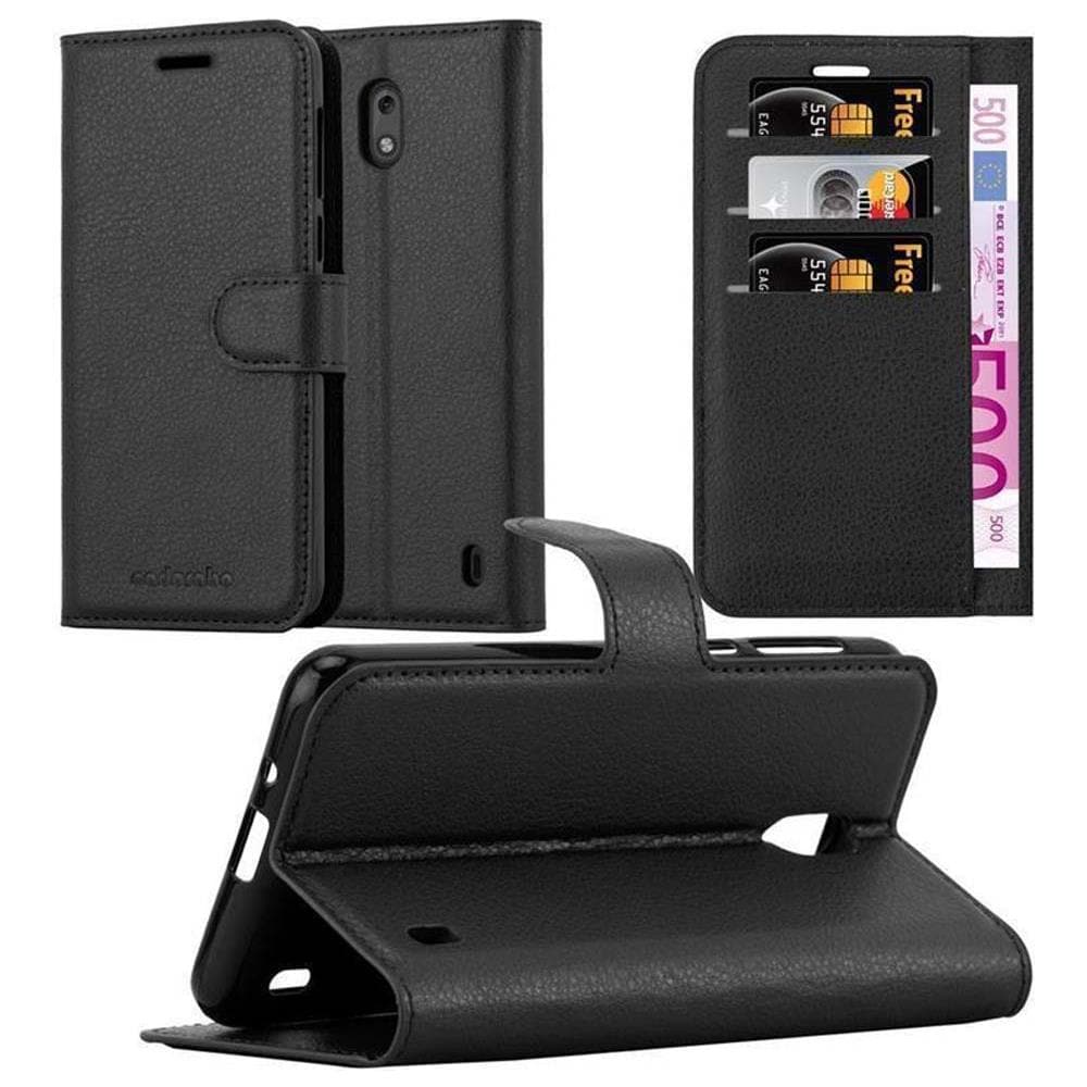 Custodia Compatibile Con Nokia 2 In Nero Carbone - Coperchio Protettiva Con Chiusura Magnetica, Funzione Stand E Tasca Per Le Carte - Foto 1