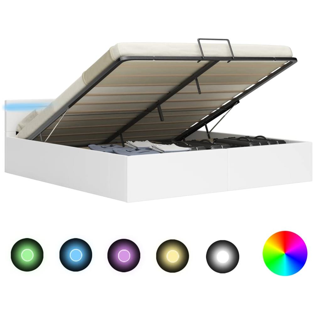 Giroletto Contenitore Idraulico LED Bianco Similpelle 160x200cm - Foto 1