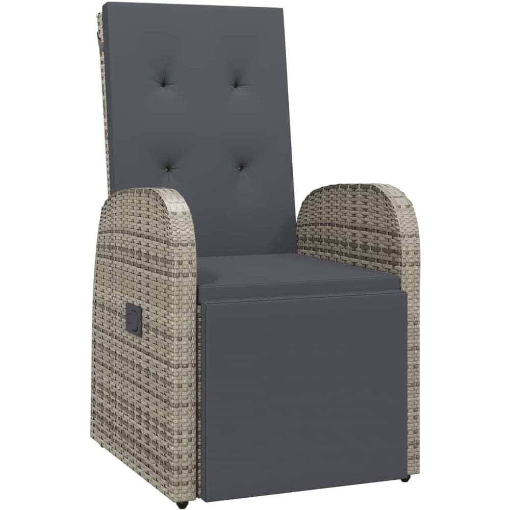 Set 2 Sedie Reclinabili Da Giardino Con Tavolo In Polyrattan Grigio - Con Cuscini Sfoderabili, Per Terrazza E Giardino