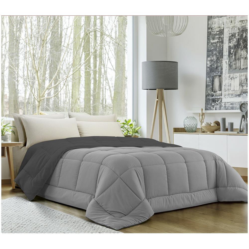 Trapunta Invernale In Ecopiuma Double Face Super Soft - Una Piazza E Mezza 220x260 Cm Grigio Chiaro / grigio Scuro - Foto 1