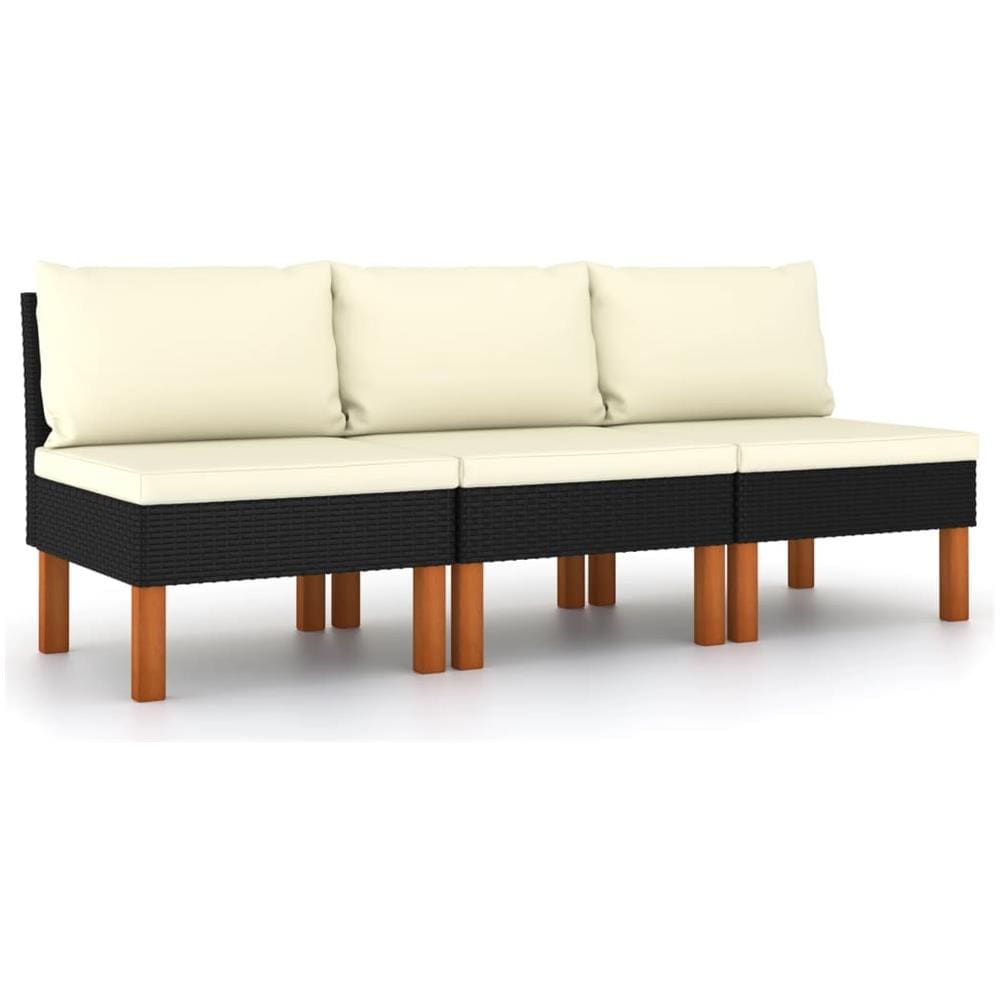 Poltrone Centrali 3 Pz Polyrattan E Legno Massello Di Eucalipto - Foto 2