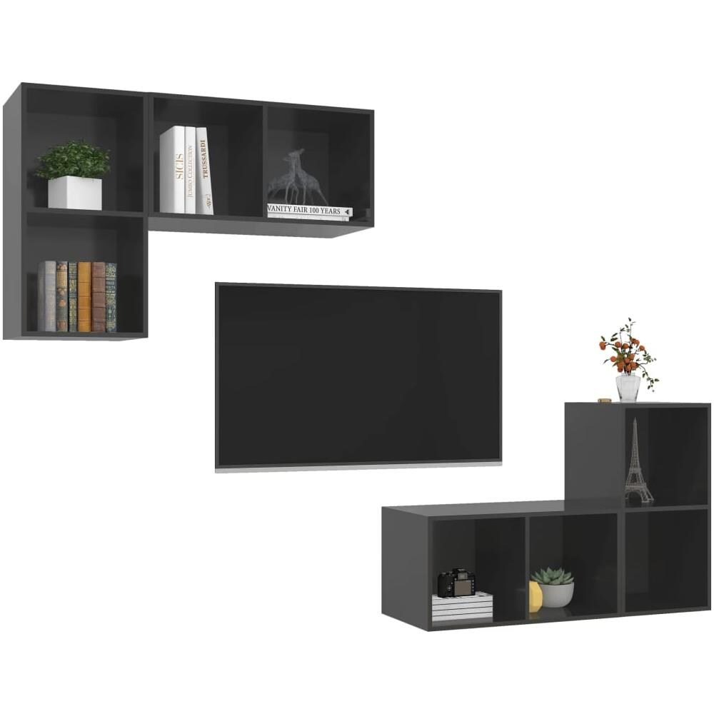 Mobile TV a Parete 4 pz Grigio Lucido in Truciolato - Foto 2