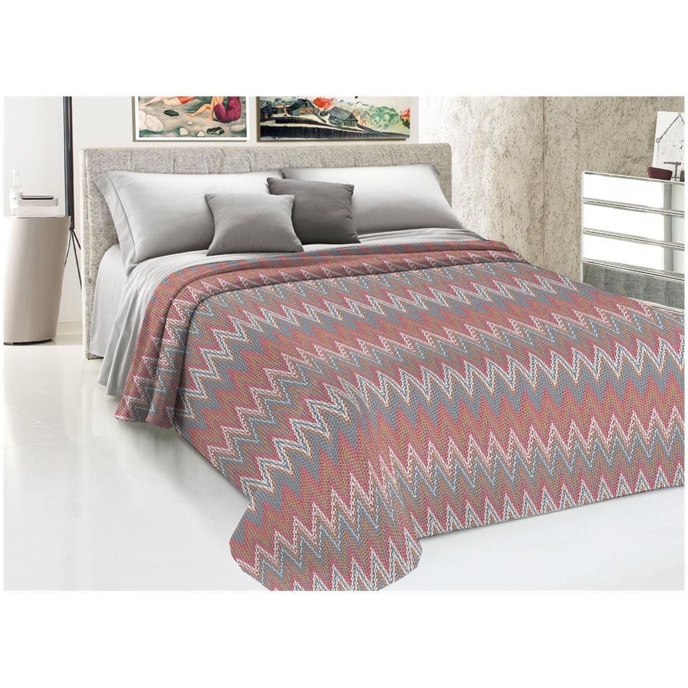 Copriletto Piquet Primavera Estate 100% Cotone Disegno Spinato Rigato Singolo Corallo - Foto 1