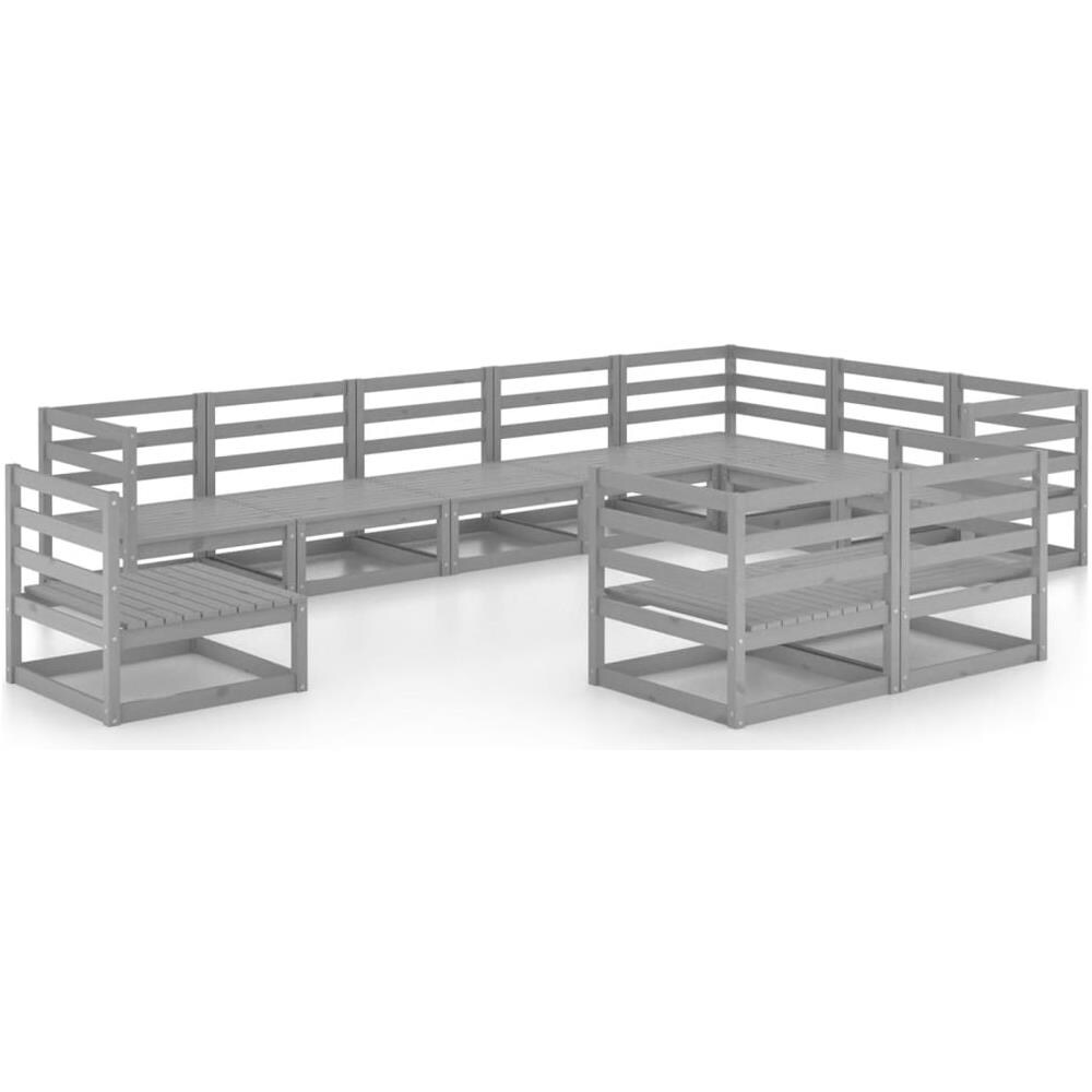 Set Divani Da Giardino 10 Pz Grigi In Legno Massello Di Pino - Foto 2
