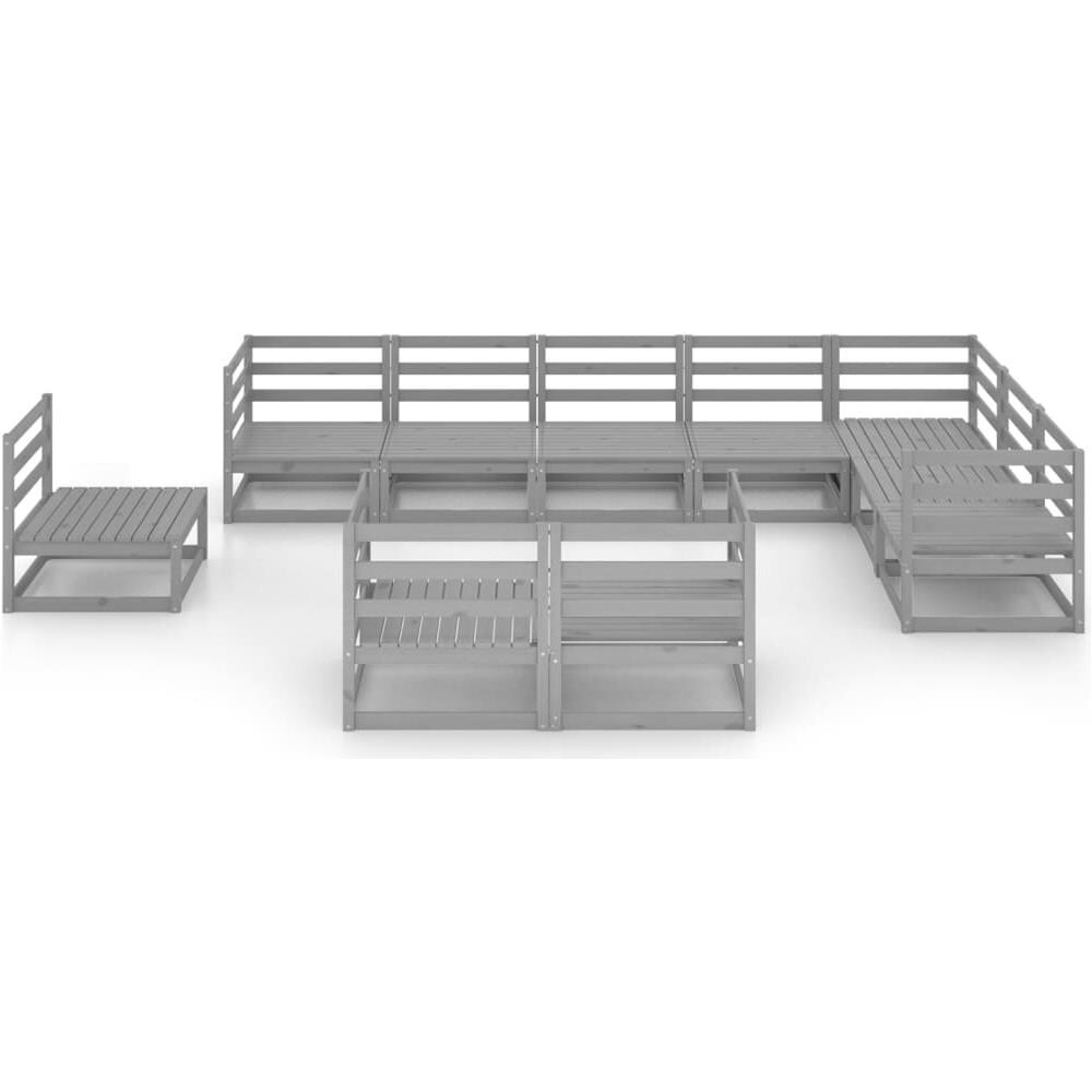 Set Divani Da Giardino 10 Pz Grigi In Legno Massello Di Pino - Foto 3