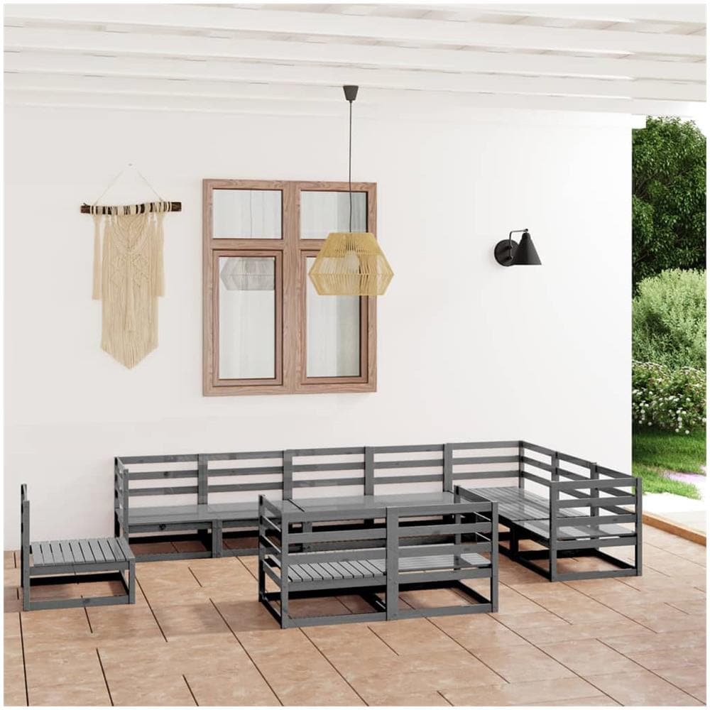 Set Divani Da Giardino 10 Pz Grigi In Legno Massello Di Pino - Foto 1