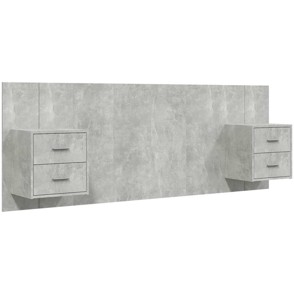 Testiera Letto Con Comodini In Legno Multistrato Grigio Cemento - Foto 2