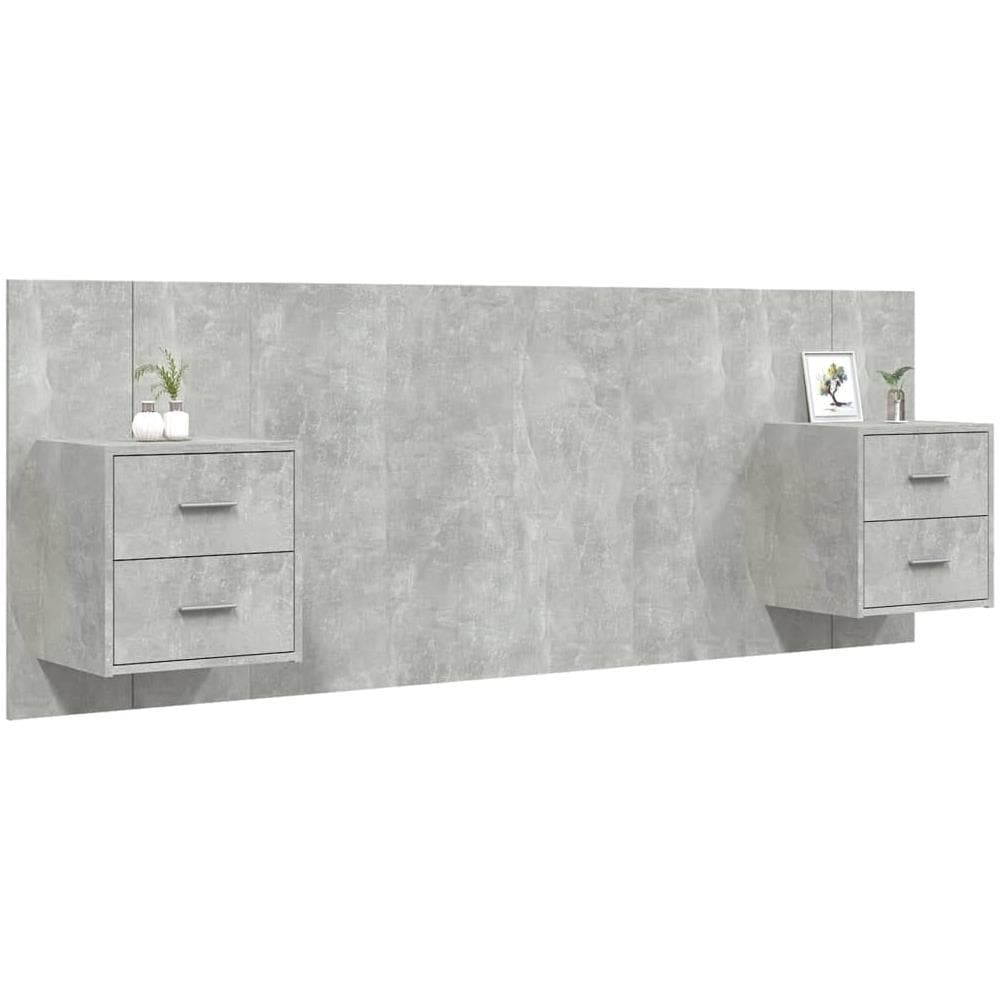 Testiera Letto Con Comodini In Legno Multistrato Grigio Cemento - Foto 3