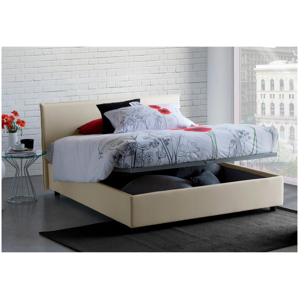 Letto Matrimoniale Bibiana, Letto Contenitore Con Rivestimento In Tessuto, 100% Made In Italy, Apertura Frontale, Con Materasso Cm 160x190 Incluso, Beige - Foto 1