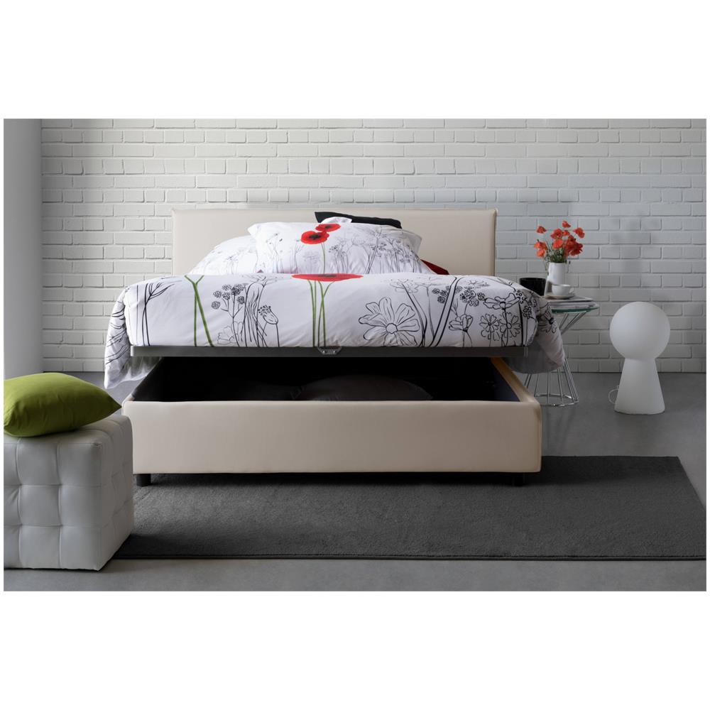 Letto Matrimoniale Bibiana, Letto Contenitore Con Rivestimento In Tessuto, 100% Made In Italy, Apertura Frontale, Con Materasso Cm 160x190 Incluso, Beige - Foto 4