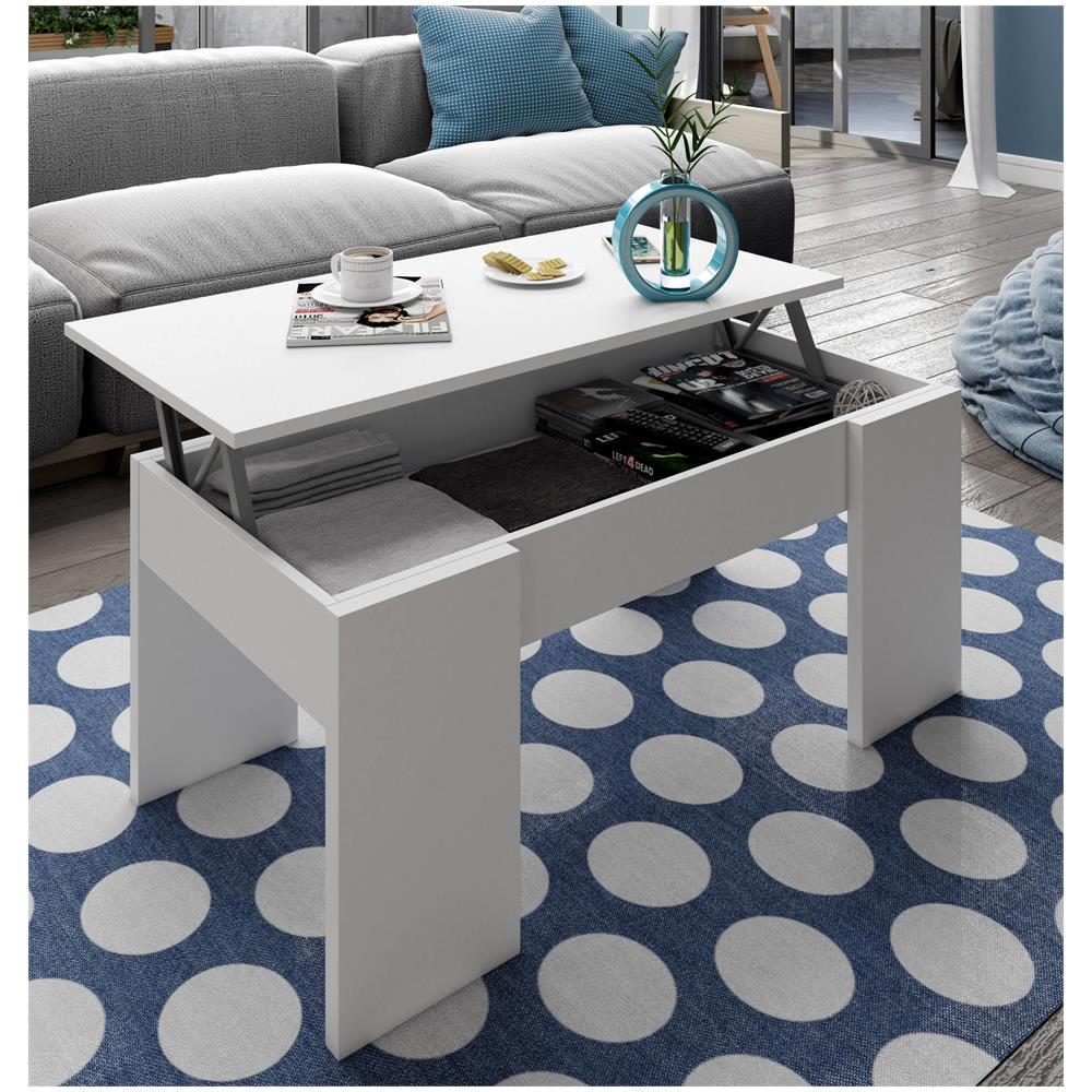 Tavolino Da Salotto Oceanside, Tavolino Da Caffè Con Piano Elevabile, Tavolo Basso Da Soggiorno, 100x50h45/56 Cm, Bianco Lucido - Foto 1