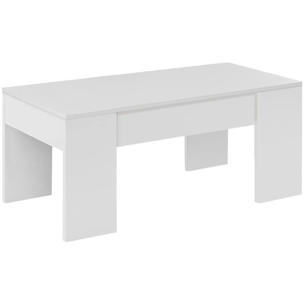 Tavolino Da Salotto Oceanside, Tavolino Da Caffè Con Piano Elevabile, Tavolo Basso Da Soggiorno, 100x50h45/56 Cm, Bianco Lucido - Foto 2
