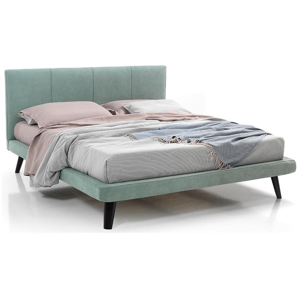 Letto Matrimoniale, Modello Dundee Un'aspetto Pieno Di Personalita, Rete Da 160x200 Cm Con Doghe In Legno, Piedini In Legno, Tessuto Giroletto Sfoderabile, Made In Italy - Foto 1