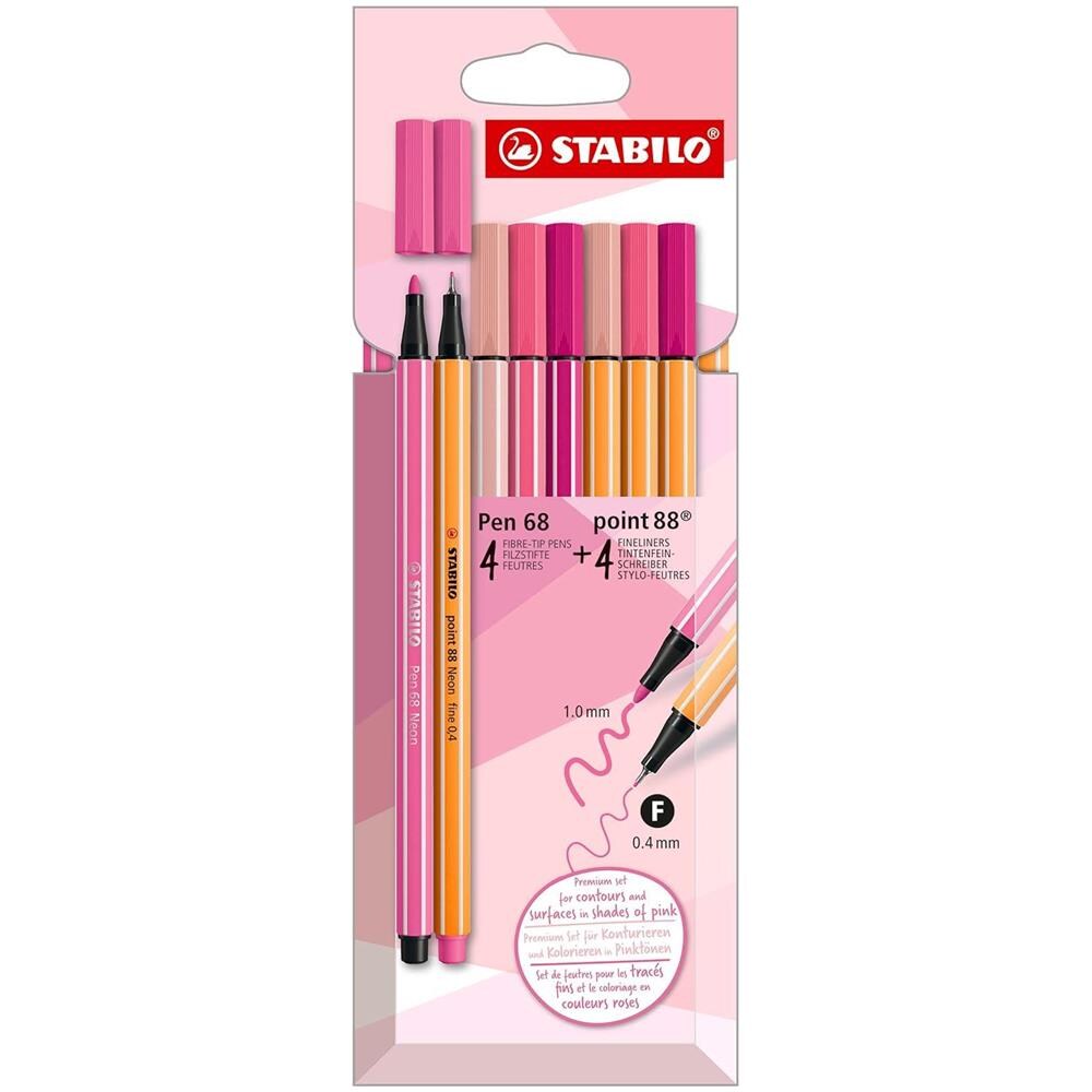 Shades of Pink - Fineliner & Pennarello Premium - Astuccio da 8 - con 4 Fineliner point 88 & 4 Pennarelli Premium Pen 68 - Foto 1