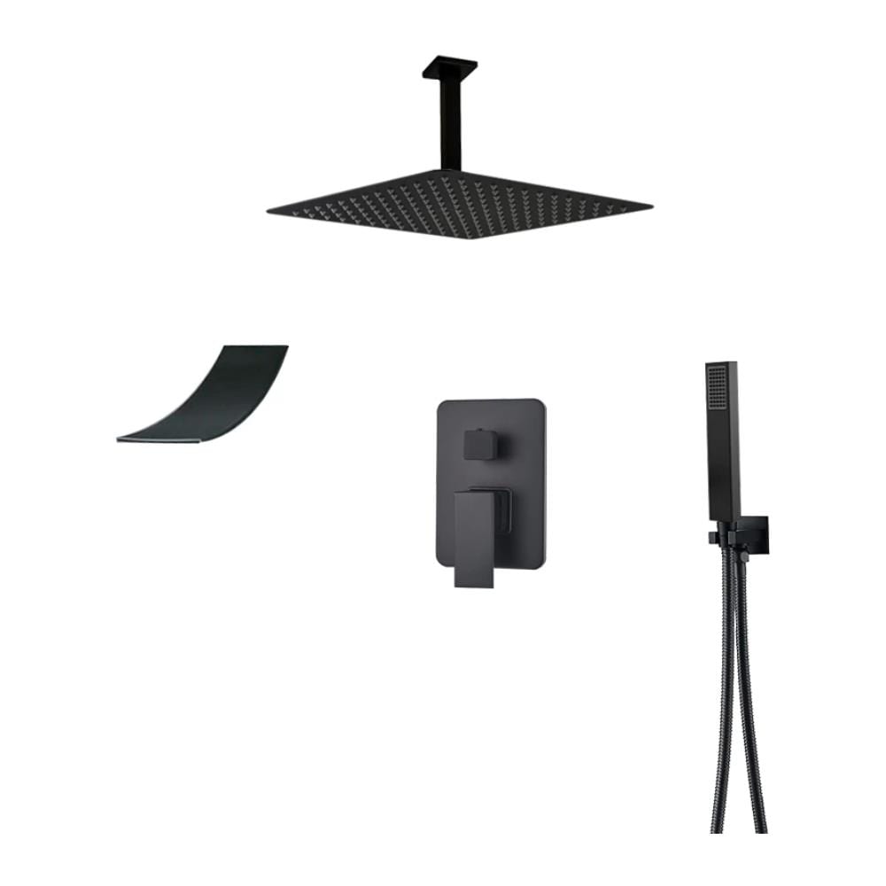Set miscelatore doccia, Blackswan, tipo M3.8, soffione doccia a soffitto, modello nero opaco, misura 30 cm - Foto 1