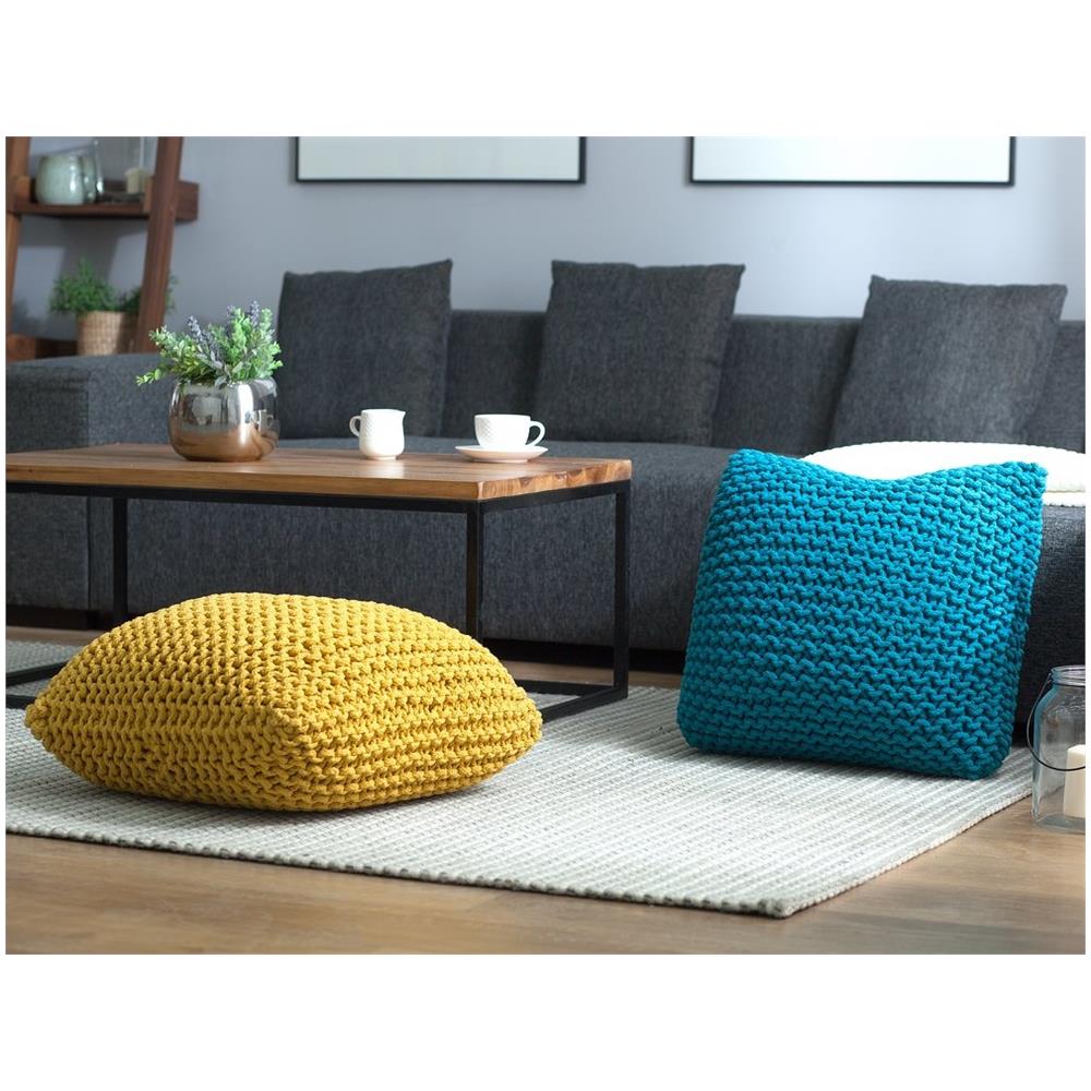 Pouf Poggiapiedi In Tessuto Giallo 50 X 50 X 31 Cm Conrad - Foto 2