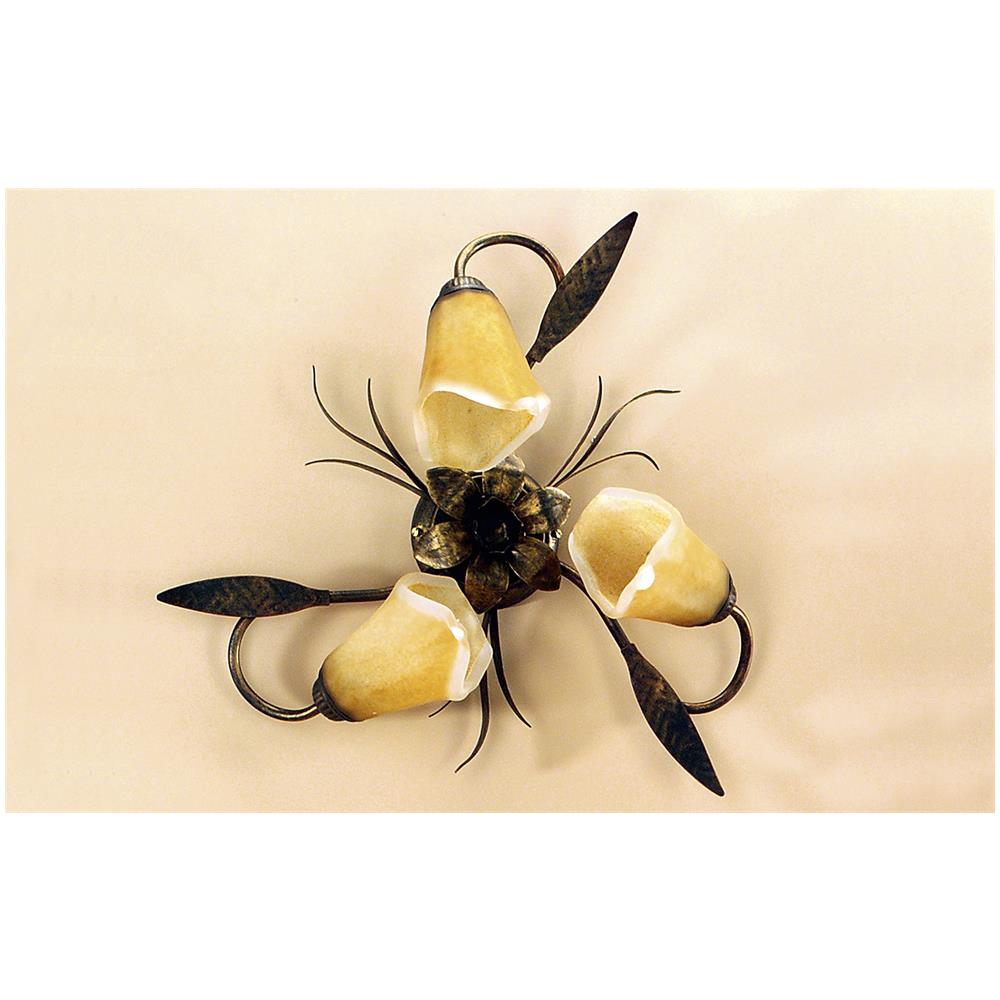 Plafoniera 3 Luci In Metallo Marrone Spennellato Oro E Vetri Ambra Stile Classico - Foto 2