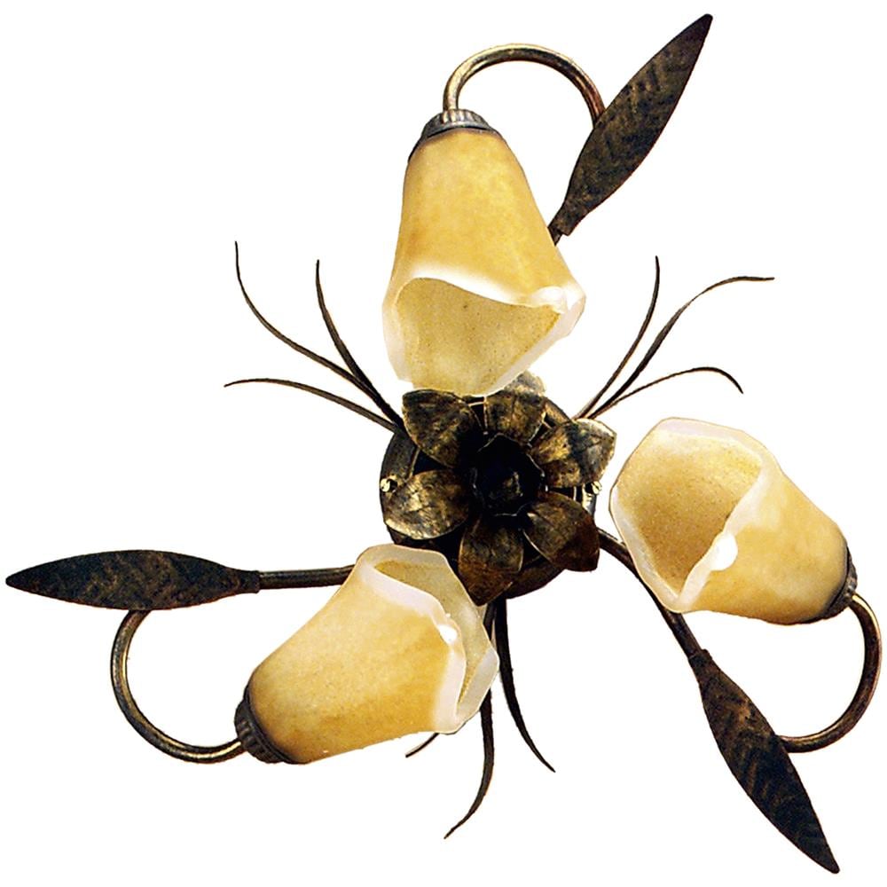 Plafoniera 3 Luci In Metallo Marrone Spennellato Oro E Vetri Ambra Stile Classico - Foto 1