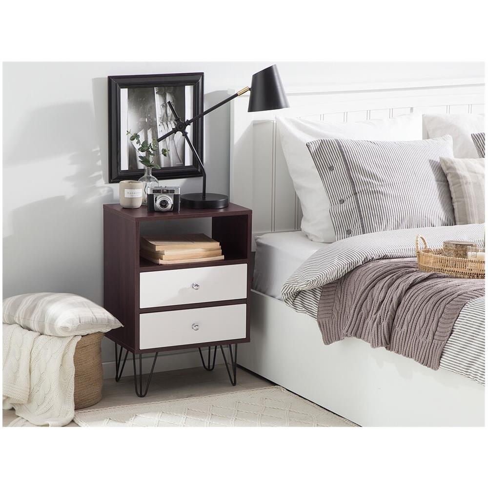 Comodino Con Due Cassetti Legno Scuro / bianco Arvin - Foto 2