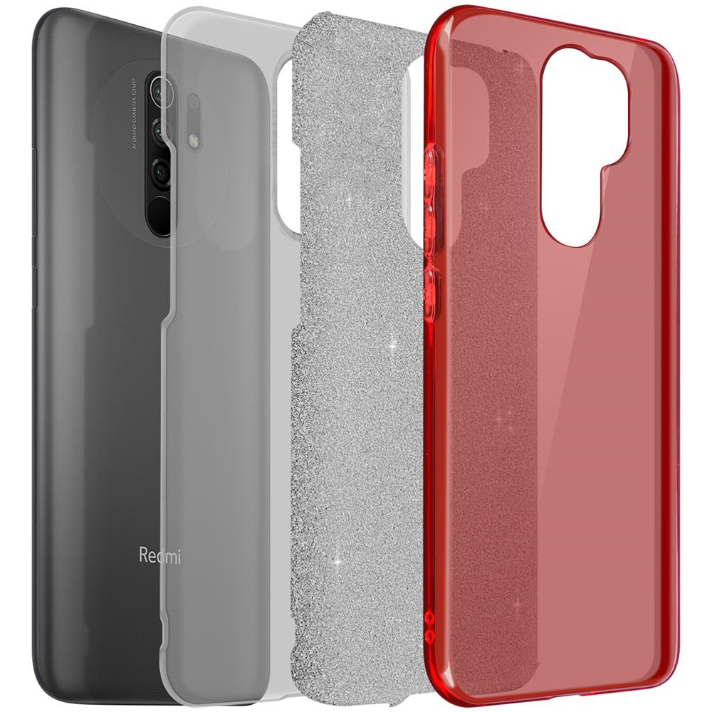 Cover Xiaomi Redmi 9 Semi-rigida Con Paillette Amovibili Rosso - Foto 1