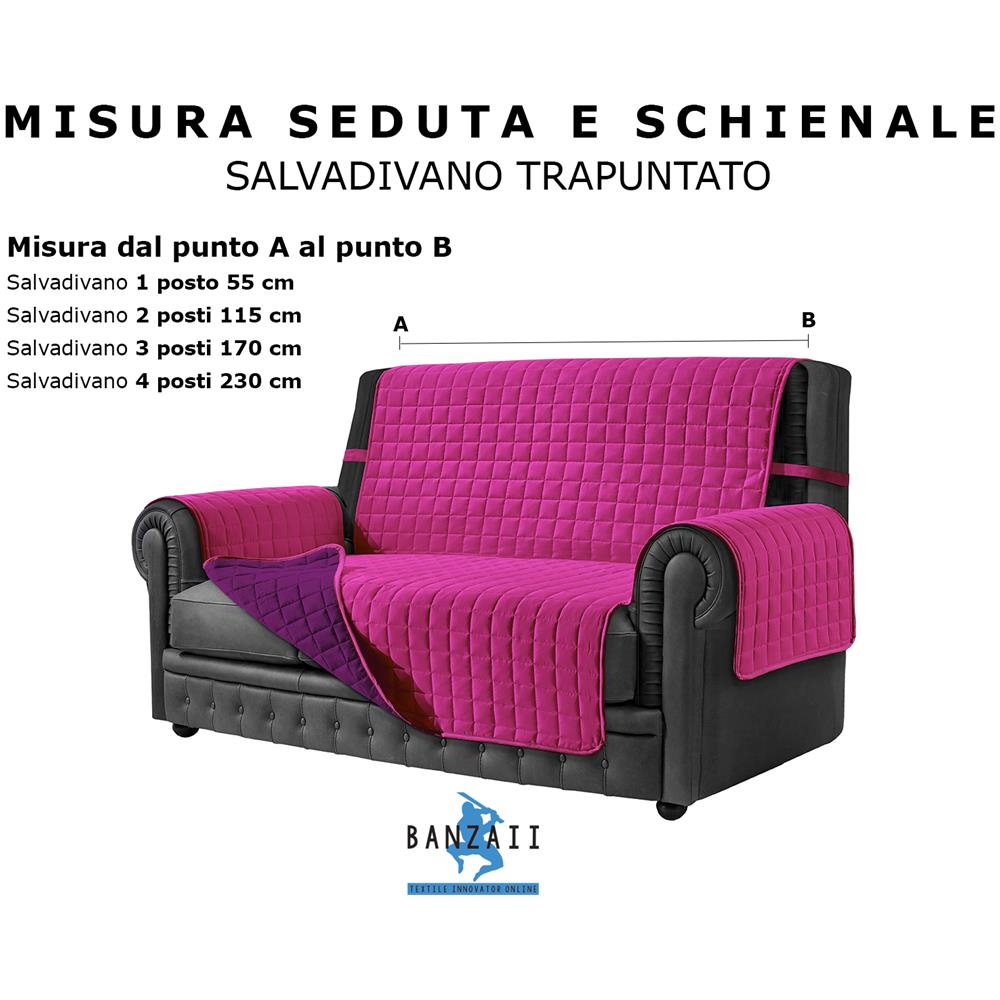 Copridivano Antimacchia - Salvadivano Trapuntato Double Face - 2 Posti Per Seduta Da 115 A 140 Cm - Fuxia / mora - Foto 6