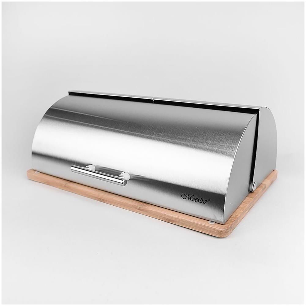 Mr-1672s Portapane, Coperchio Scorrevole, Design Elegante, Acciaio Inossidabile, Legno Argento - Foto 2