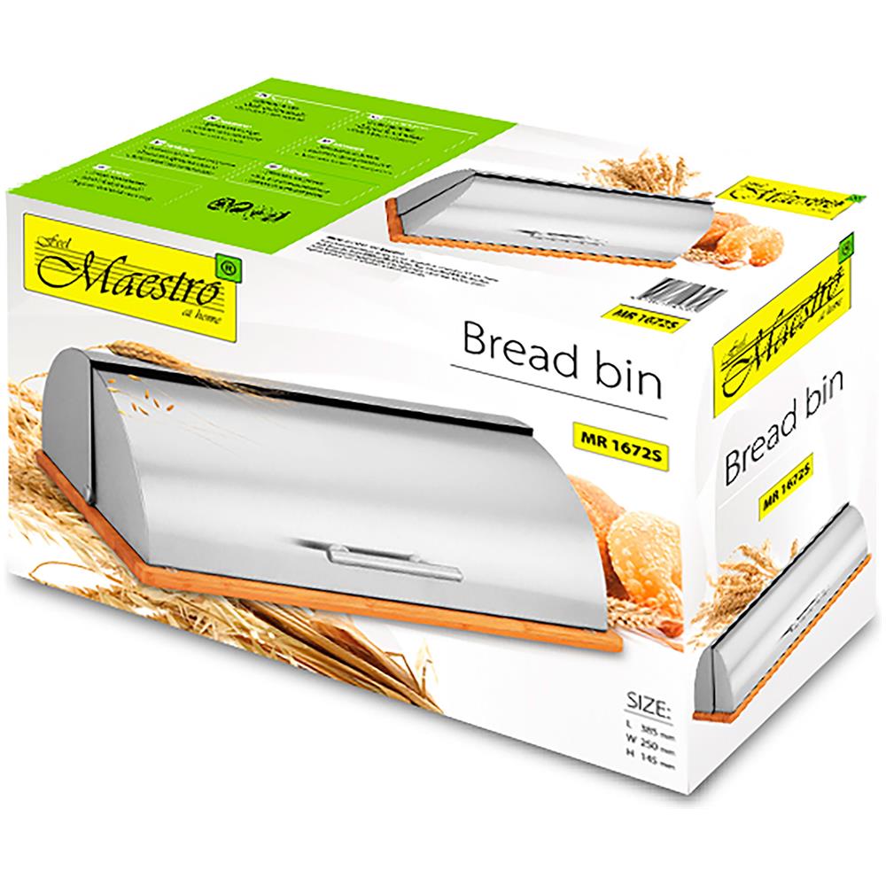 Mr-1672s Portapane, Coperchio Scorrevole, Design Elegante, Acciaio Inossidabile, Legno Argento - Foto 6