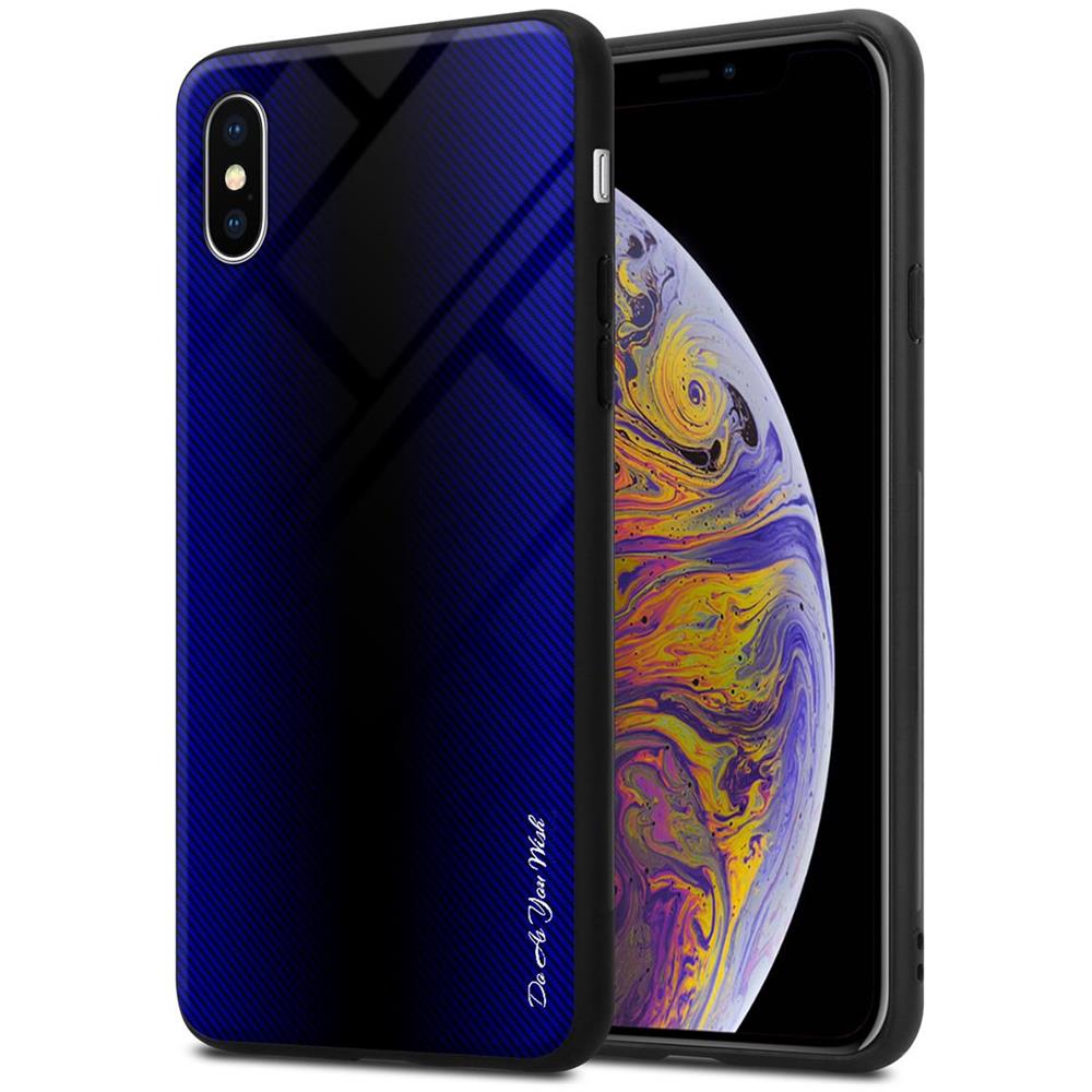 Cadorabo Custodia Compatibile Con Apple Iphone Xs Max - Ottica A Strisce In Cobalto Viola - Coperchio Protettivo In Vetro Temperato E Silicone Tpu - Foto 1