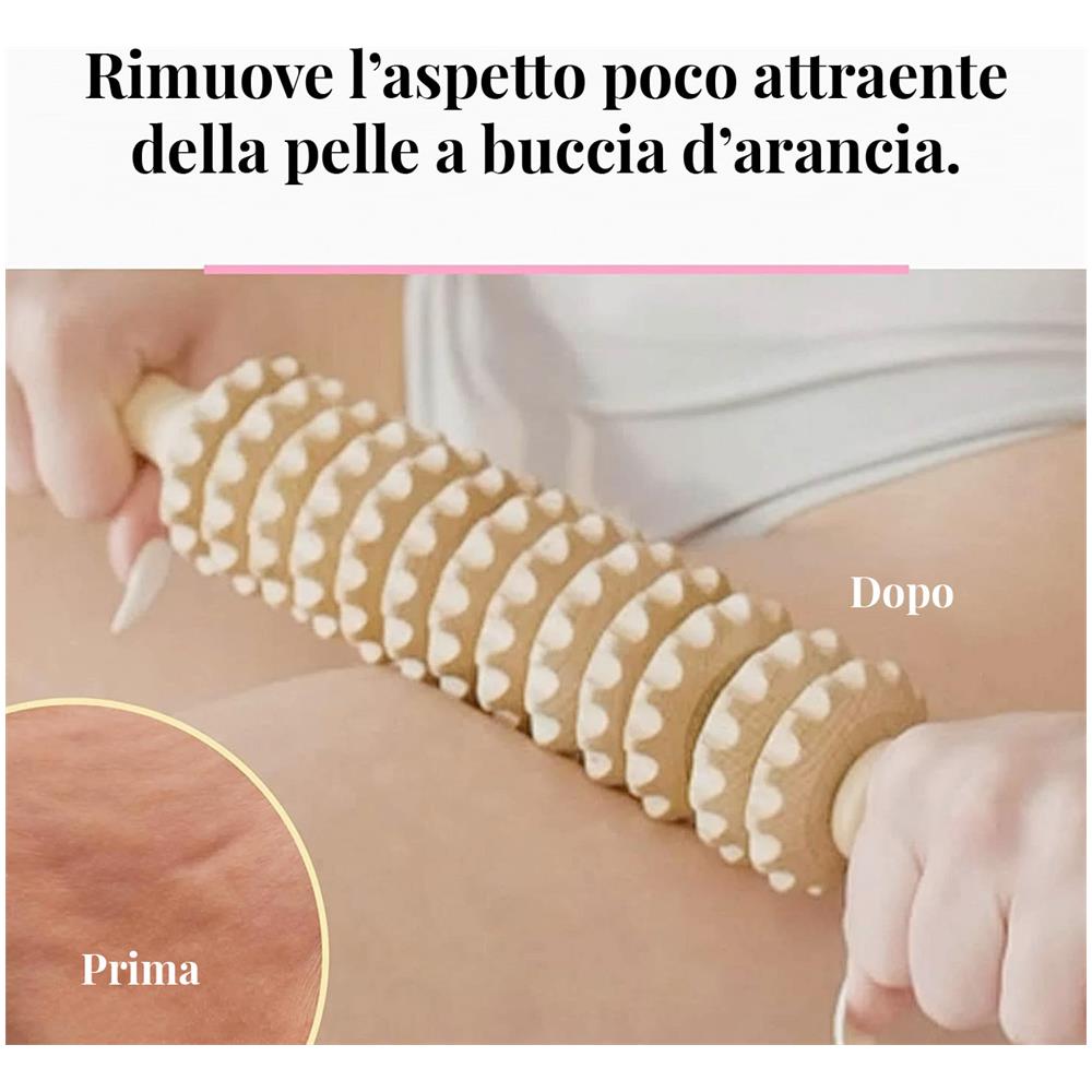 Rullo Massaggiatore Anticellulite In Legno - Massaggiatore Per Il Drenaggio Linfatico - Maderoterapia - Foto 2