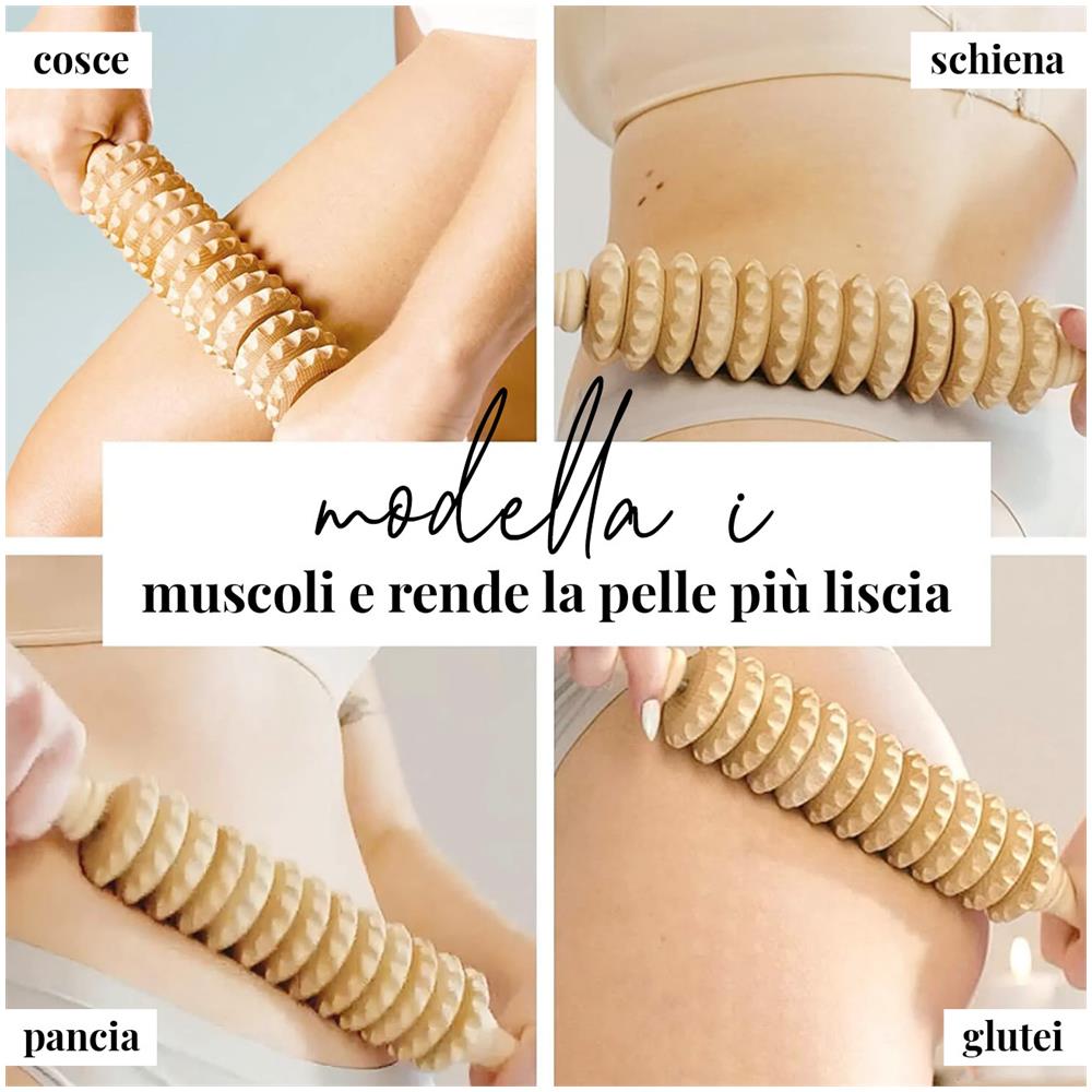 Rullo Massaggiatore Anticellulite In Legno - Massaggiatore Per Il Drenaggio Linfatico - Maderoterapia - Foto 3