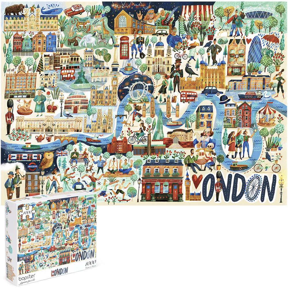 Puzzle Da 1000 Pezzi London City Illustrated Carta Riciclata Al 100% Per Adulti, Adolescenti E Bambini 70 X 50 Cm - Foto 1