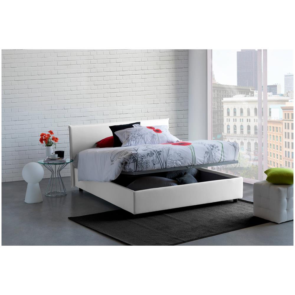 Letto Matrimoniale Betty, Letto Contenitore Con Rivestimento In Tessuto, 100% Made In Italy, Apertura Frontale, Adatto Per Materasso Cm 160x190, Bianco - Foto 1